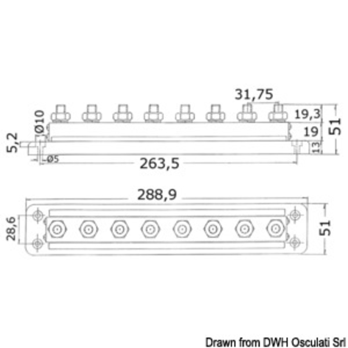 Osculati Bus-bar Electric Terminal Board - Bus-Bar cover 153 x 38 mm