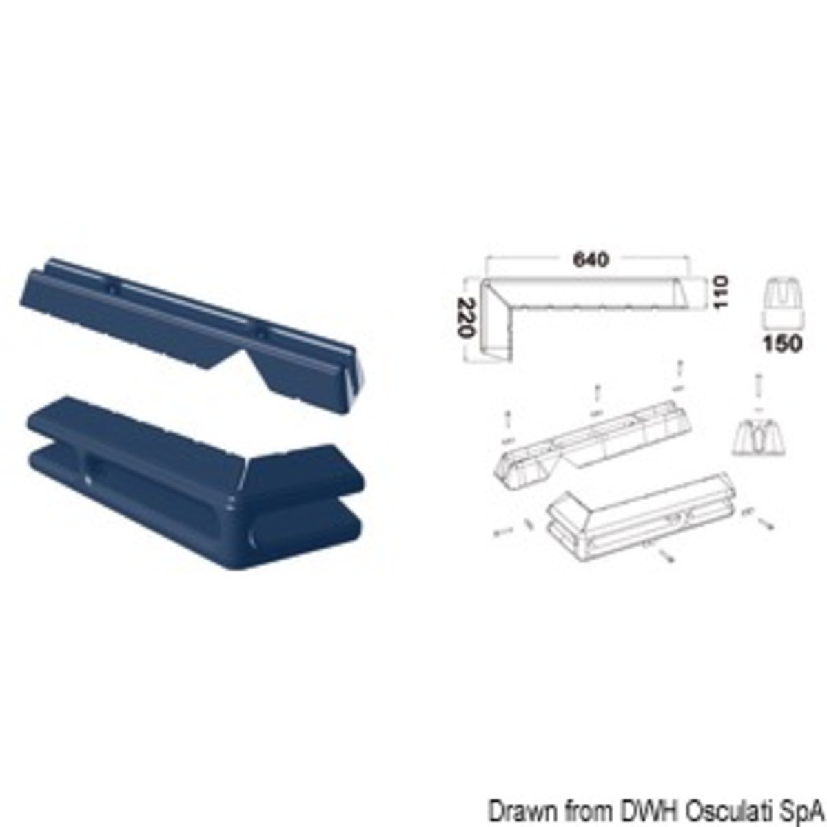 Osculati Marina And Pile Fenders Made Of Solid Injection Moulded Soft Eva - Marina and pile fender 640 + 220 mm blue