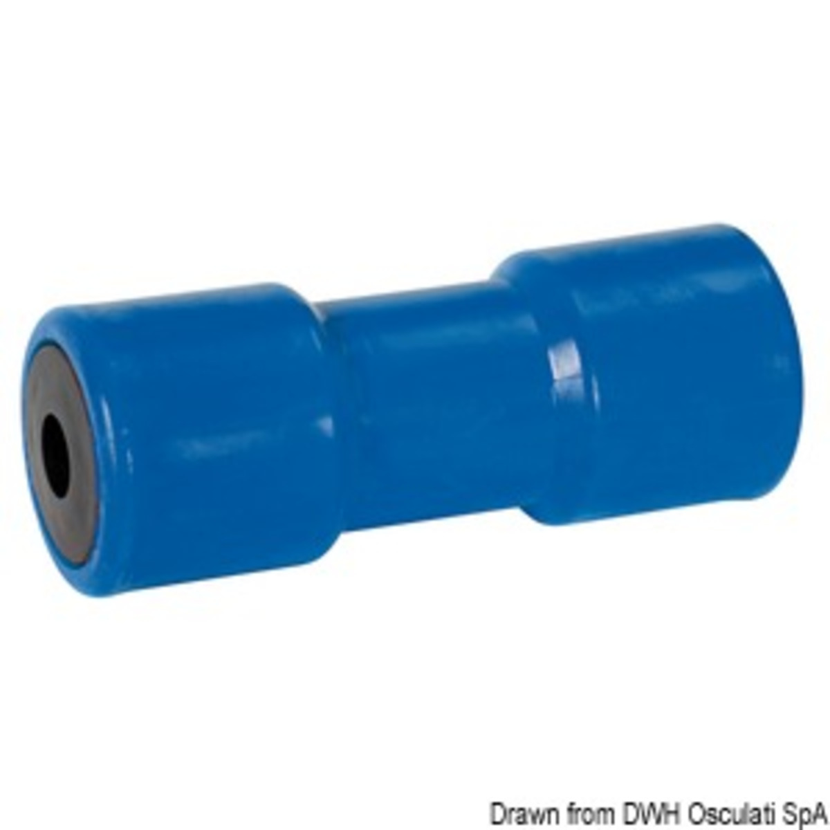 Rouleau de support de quille centrale Osculati avec noyau en acier et bagues en plastique - Galet central bleu 200 mm Ø trou 21 mm