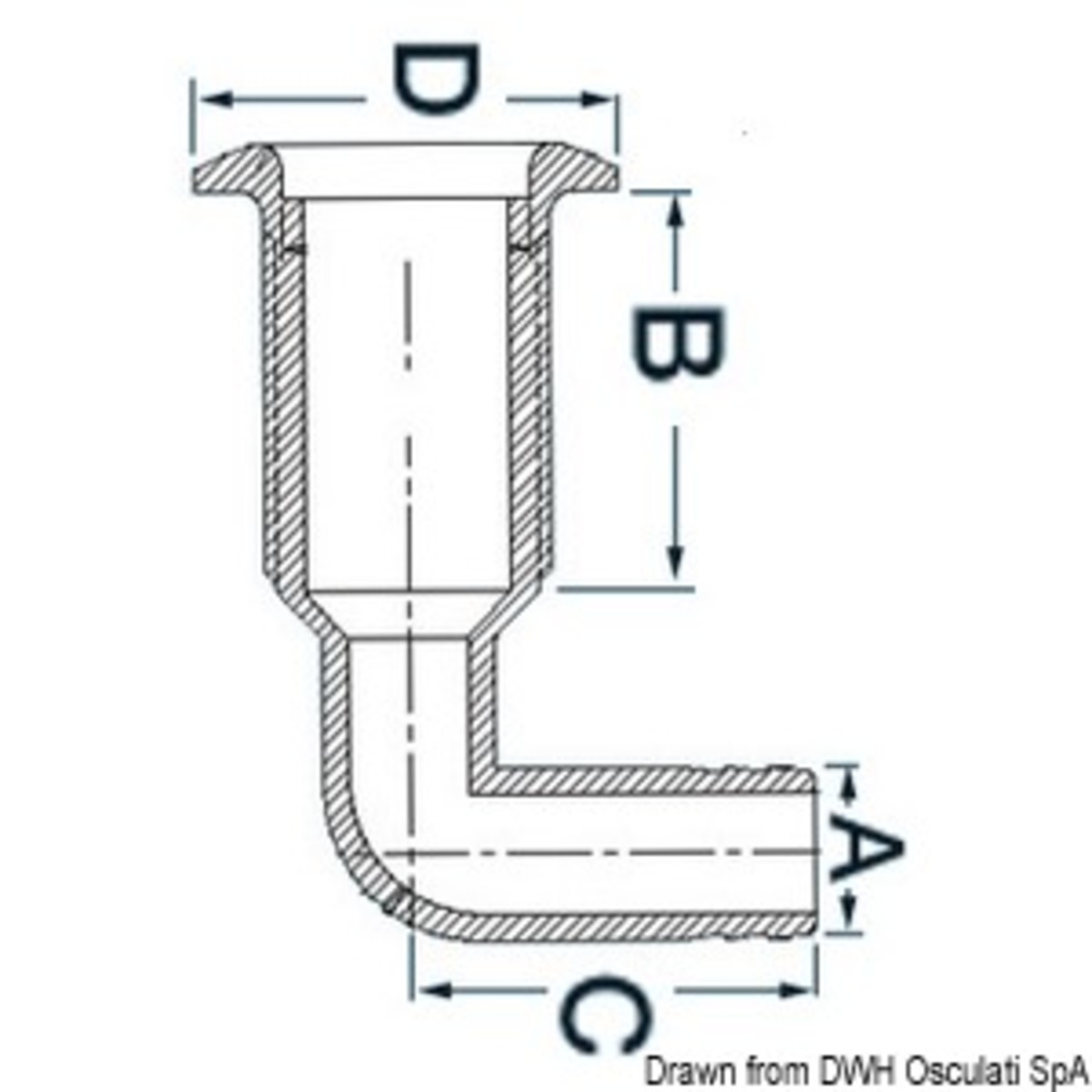 Décharge d'Osculati dans la mer - Drain en plastique 90° - 2 pouces x 50 mm