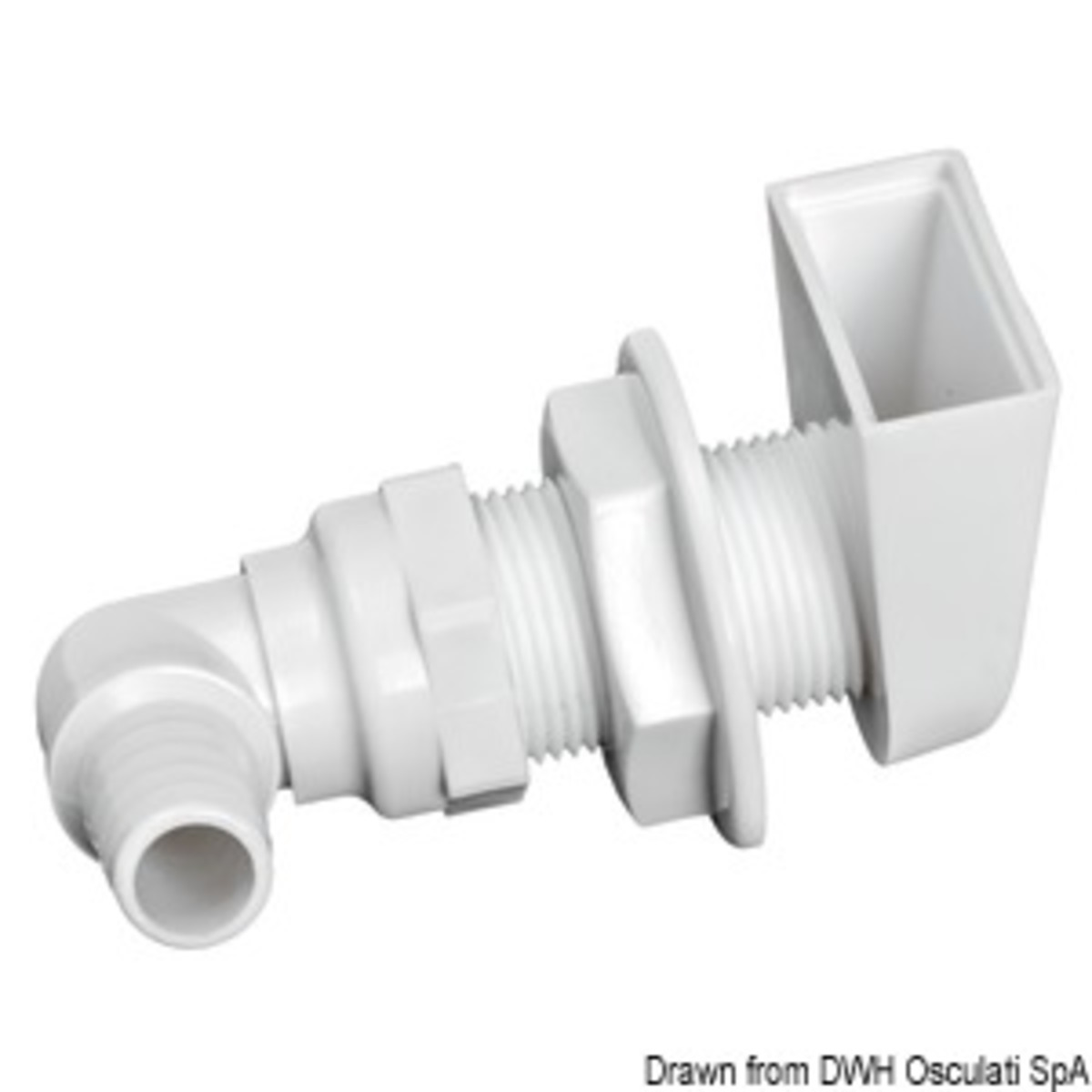 Osculati Skin Fitting - White plastic scupper 90° 1inch  x 19 mm