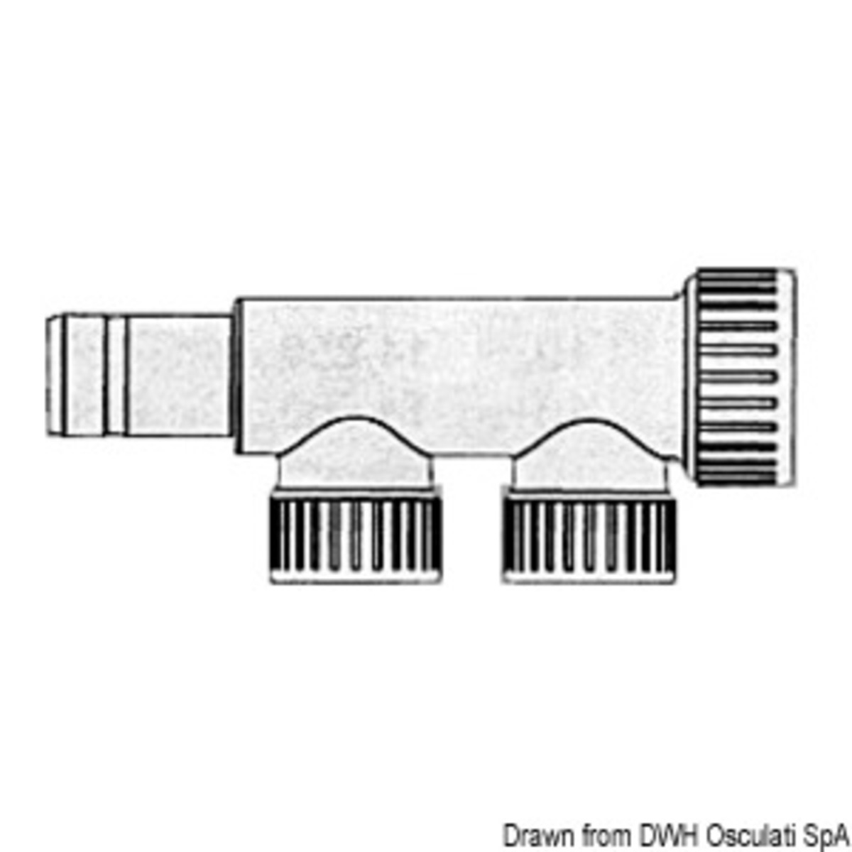 Système de raccords Osculati Hydrofix pour systèmes d'eau adapté à une température maximale de 70° - Collecteur Hydrofix 2 sorties 22 mm