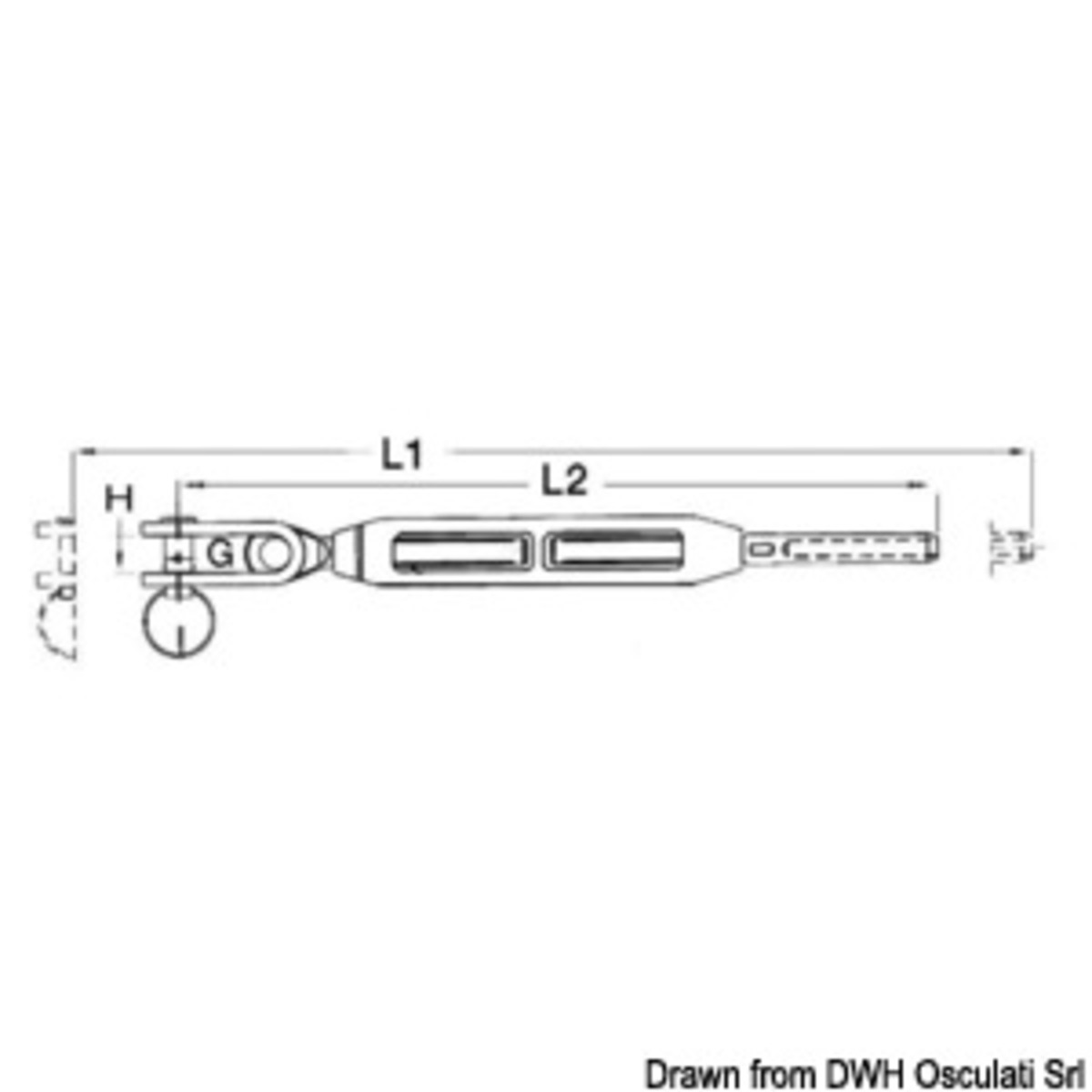 Embrassé par le tenseur à travers le paquet avec canule ouverte en Acciaio Inox - Tendeur de gréement, serti, 3/8", câble 6 mm