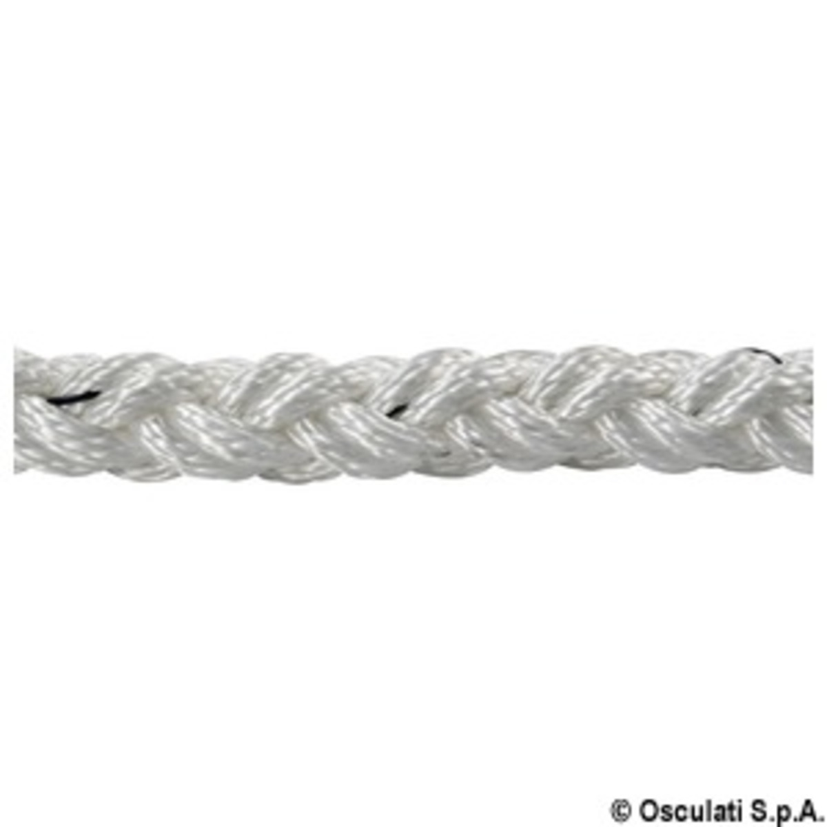 Tresse en polyester ligne carrée haute ténacité Osculati avec 8 broches, pas long - Galon Square Line 16 mm blanc