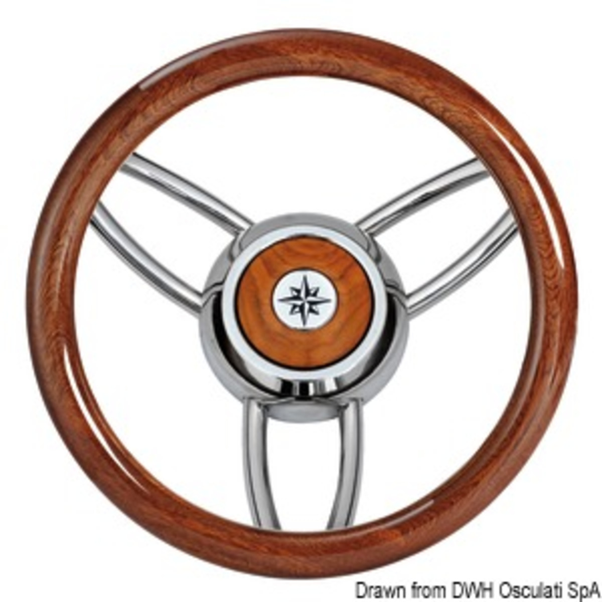 Osculati Bliz Steering Wheel - Blitz steering wheel w/polished mahogany outerring