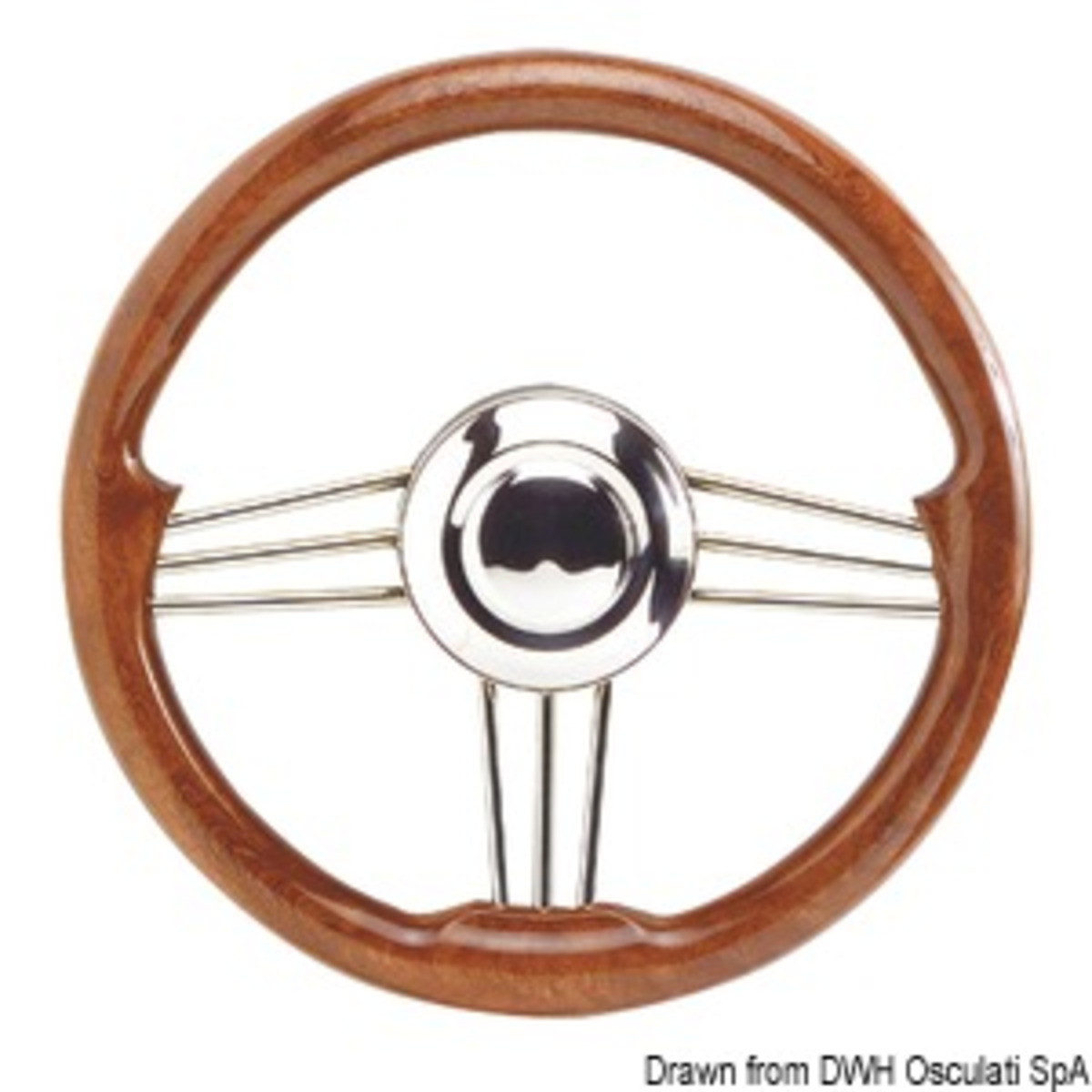 Osculati Mirror Polished Ss Steering Wheels - SS+mahogany steering wheel 350 mm