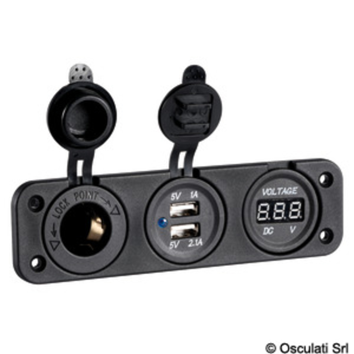 Osculati Digital Voltmeter/ampere Meter And Sockets For Recess Mounting - Digital voltmeter dual USB port and outlet 4.8A