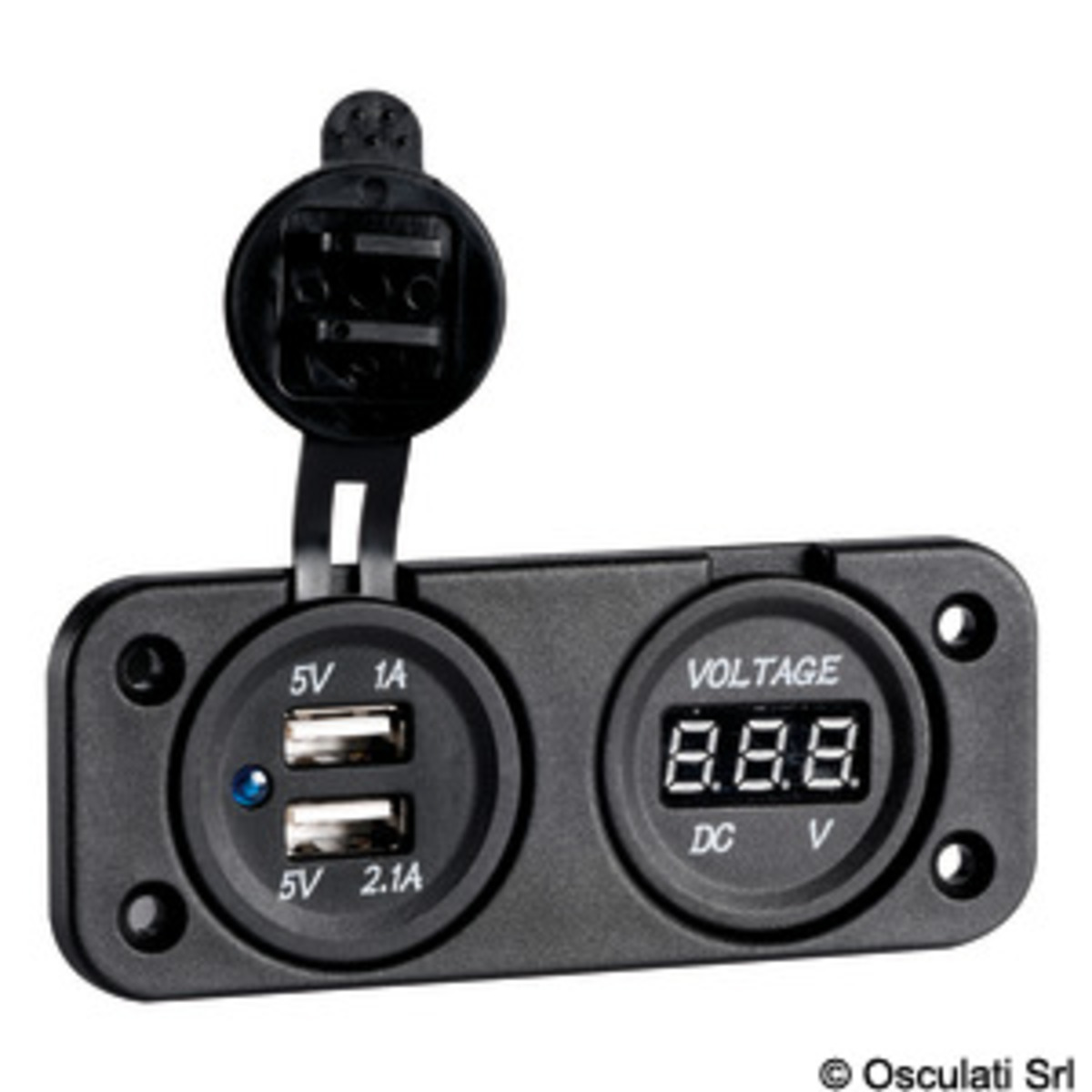 Osculati Digital Voltmeter/ampere Meter And Sockets For Recess Mounting - Digital voltmeter and dual USB port 4.8A