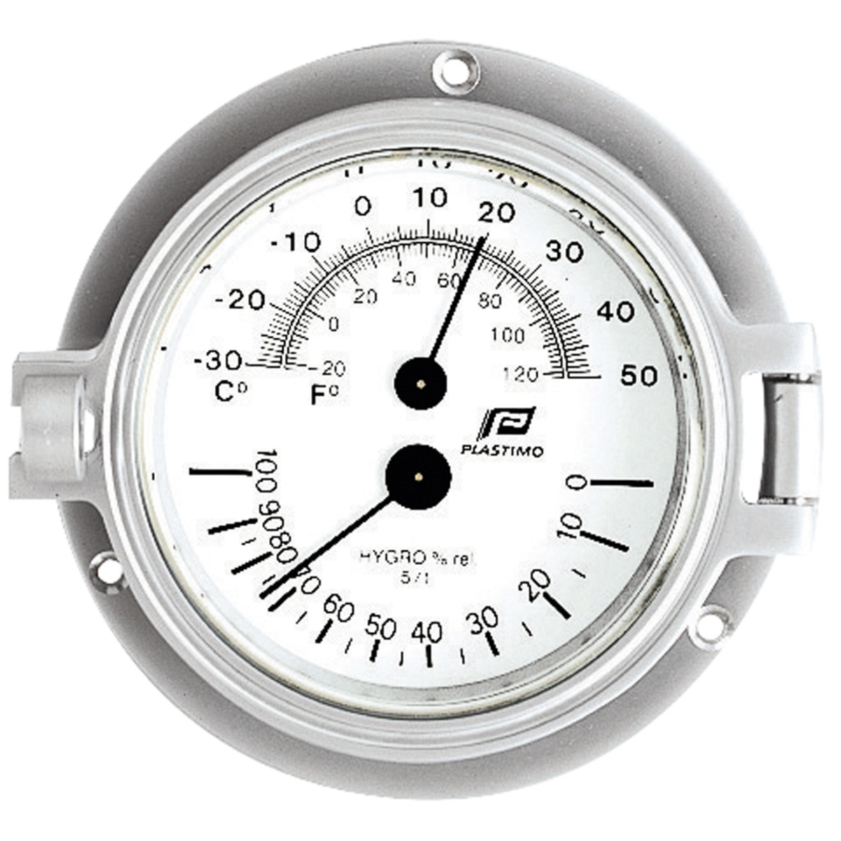 Plastimo Thermo-hygrometer Diam.  Mm.120 - CHROMED MATT ALUMINUM THERMO-HYGROMETER