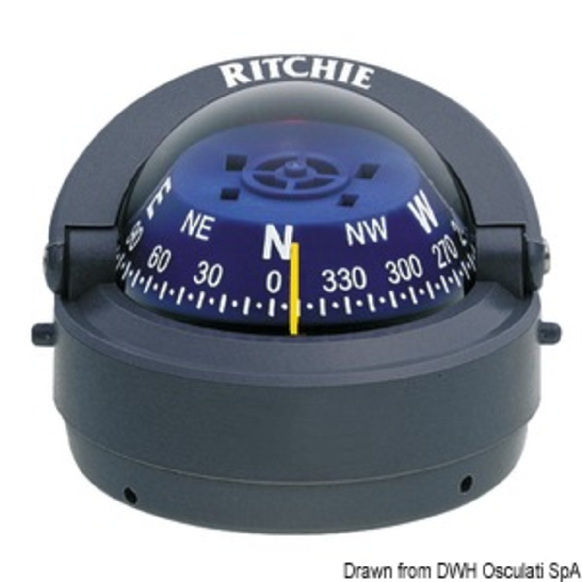 Compas de navigation Ritchie Ritchie Explorer 2 3/4 (70 mm) avec compensateurs et éclairage - Boussole externe Ritchie Explorer 2 pouces 3/4 gris/bleu