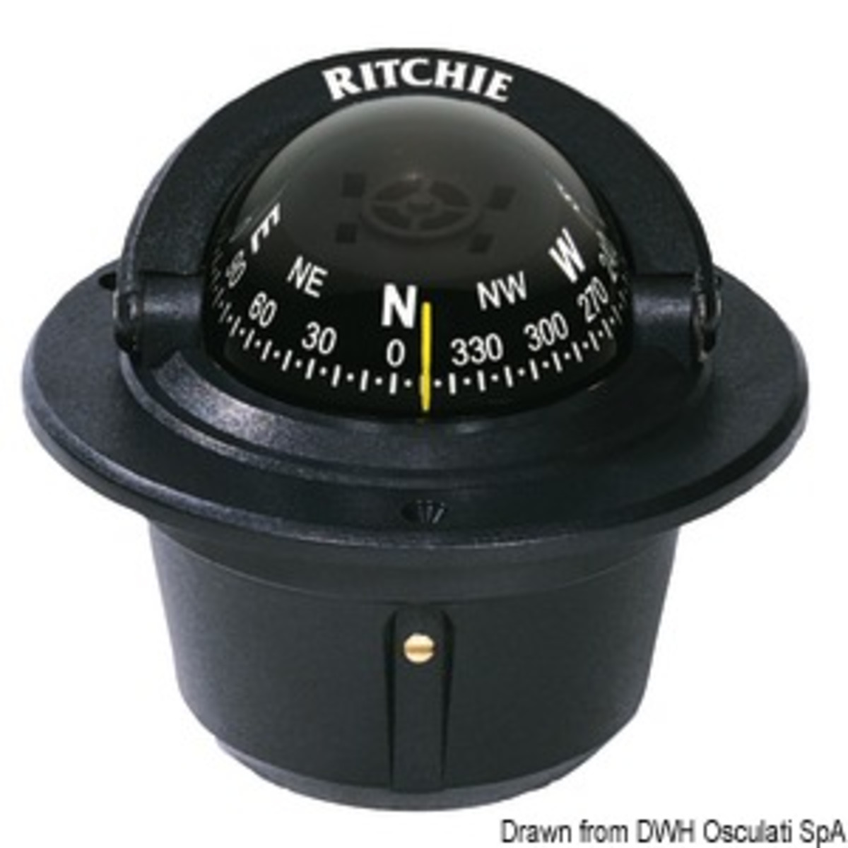 Compas de navigation Ritchie Ritchie Explorer 2 3/4 (70 mm) avec compensateurs et éclairage - Ritchie Explorer boussole 2 pouces 3/4 encastré noir/noir