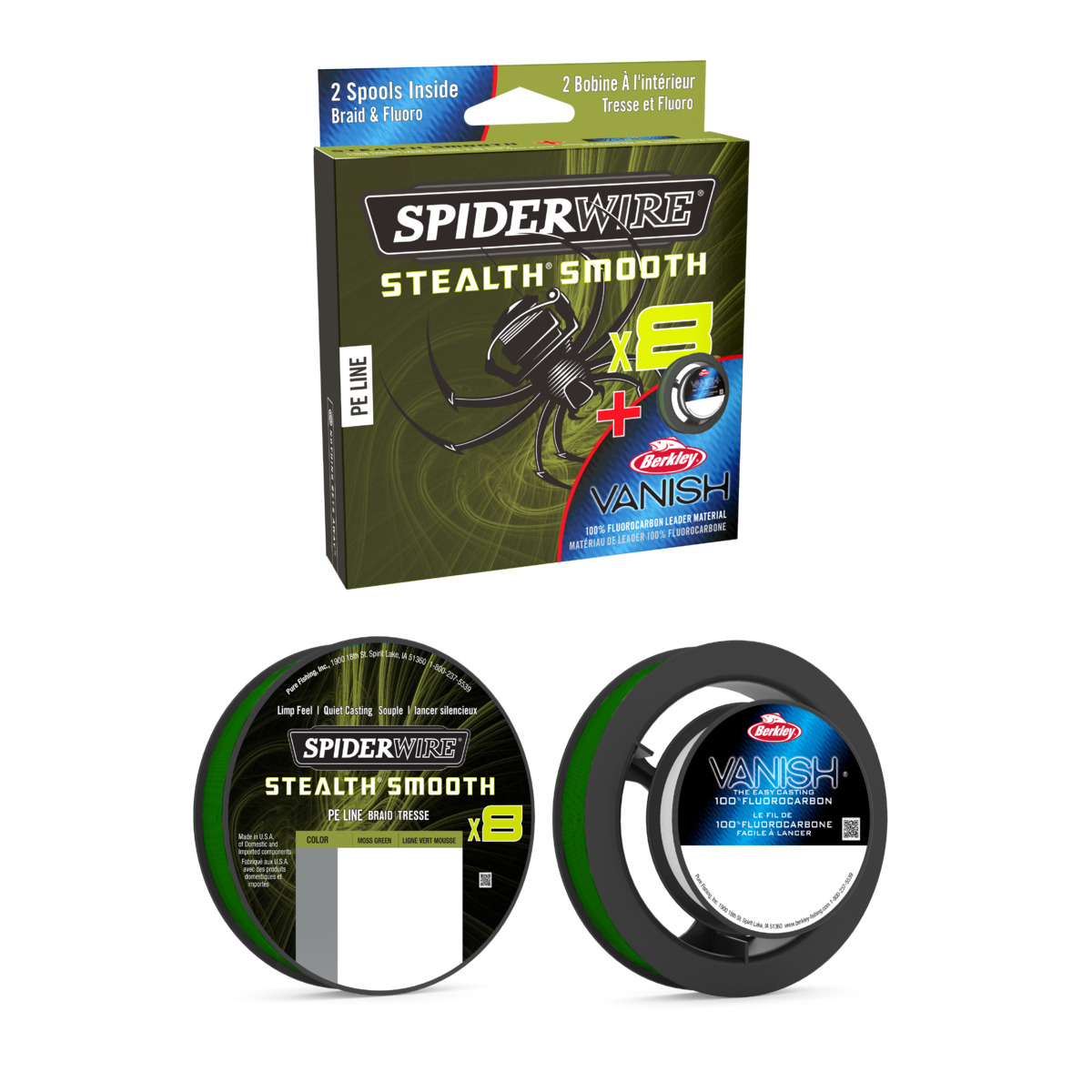 Spiderwire 8 Braid And Fluorocarbon Duo Spool System - 150 m msgrn/Vanish 50 m 0.09/0.25 mm